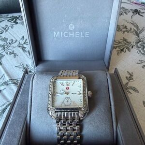 Michele Silver Watch with diamonds, white Dial
